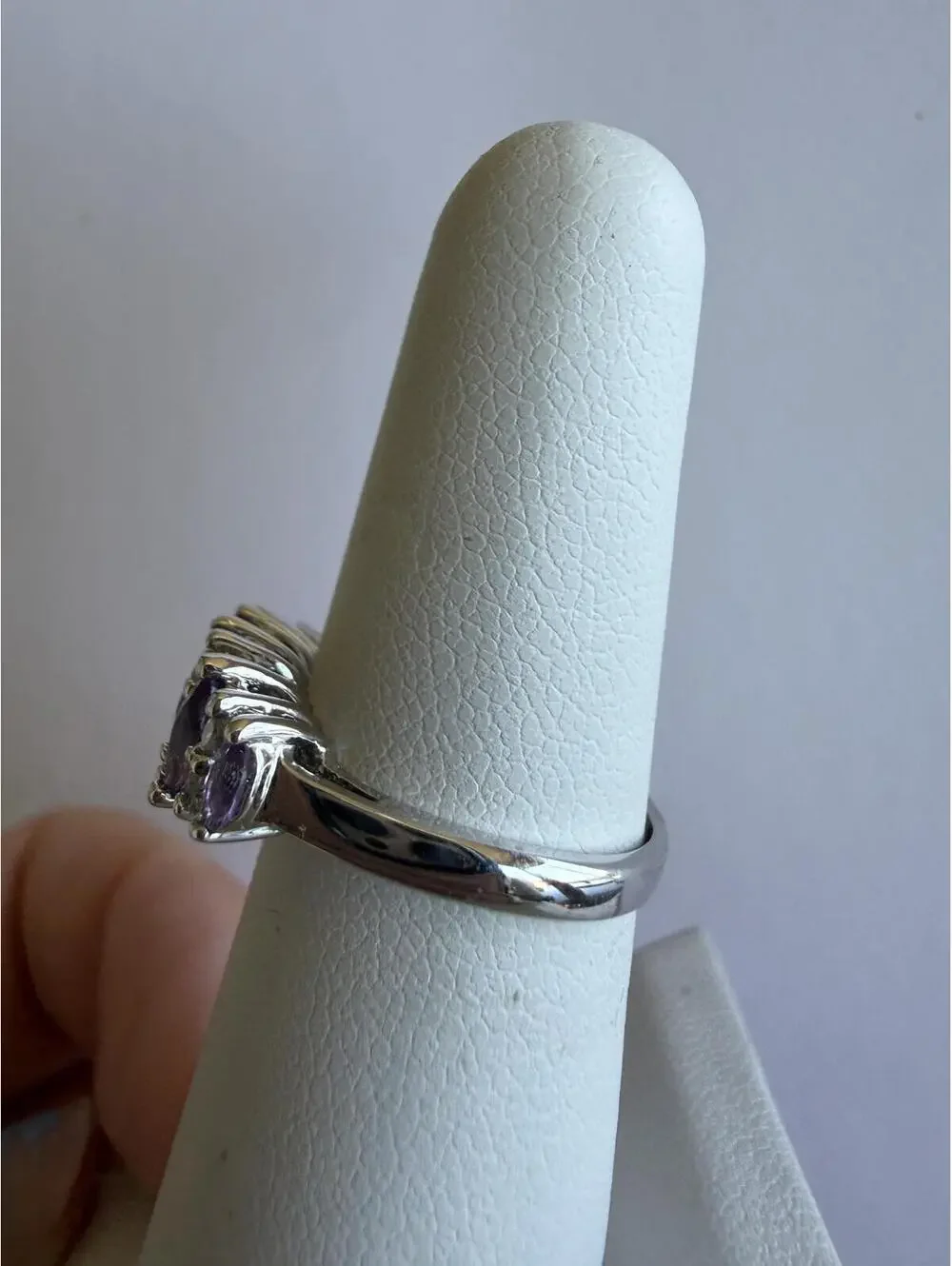 Sterling Silver Ring with Purple Gemstones 5.75 Vintage Art Deco